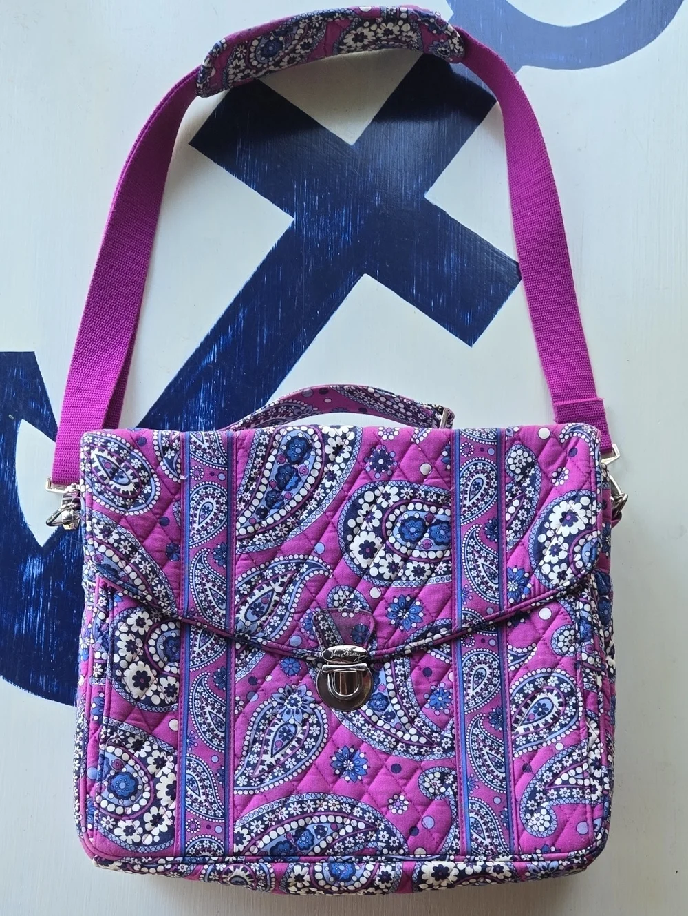 Vera Bradley Boysenberry Paisley Print Pink And Blue Quilted Laptop Bag
